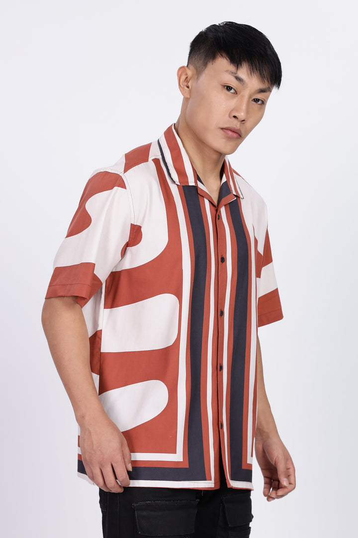 Classic: Abstract Printed Red Cuban Shirt