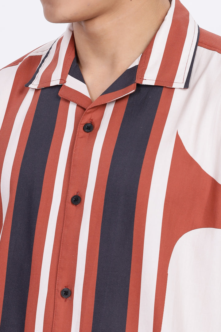 Classic: Abstract Printed Red Cuban Shirt
