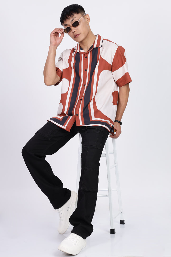 Classic: Abstract Printed Red Cuban Shirt