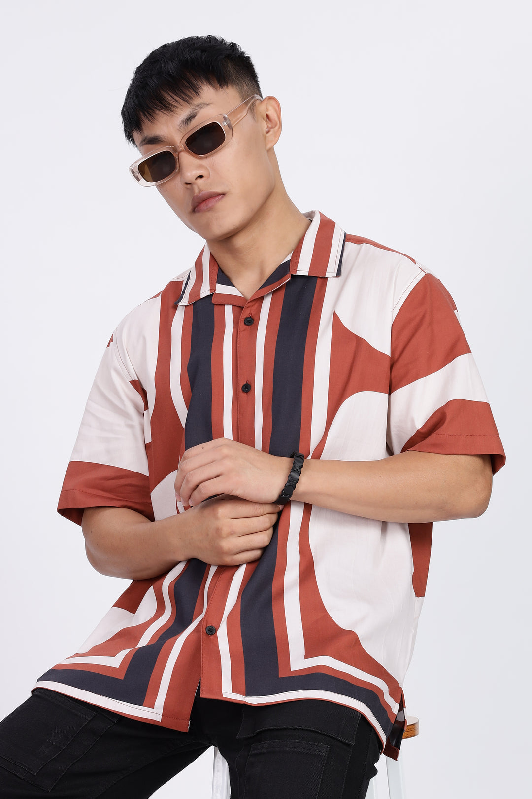 Classic: Abstract Printed Red Cuban Shirt