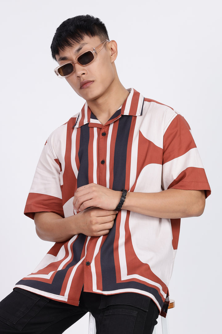 Classic: Abstract Printed Red Cuban Shirt
