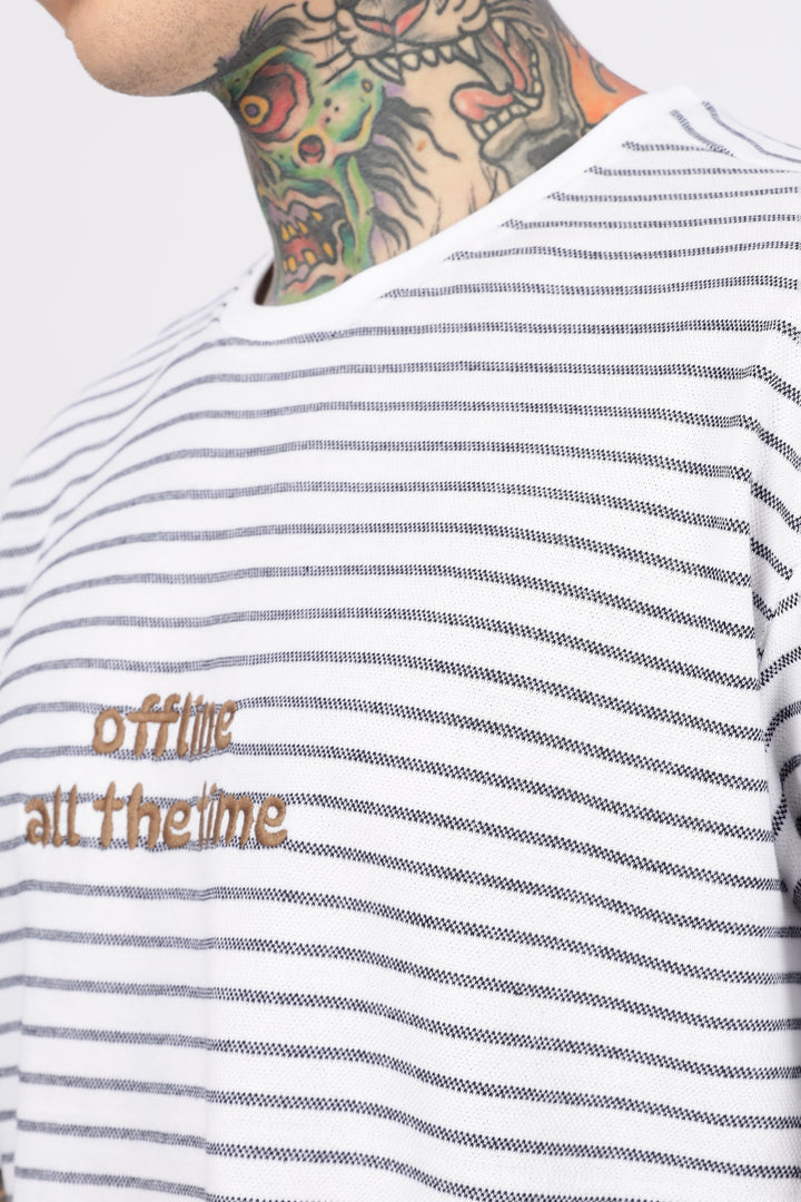 Offline: White Stripes Embroidery Oversized T-shirt