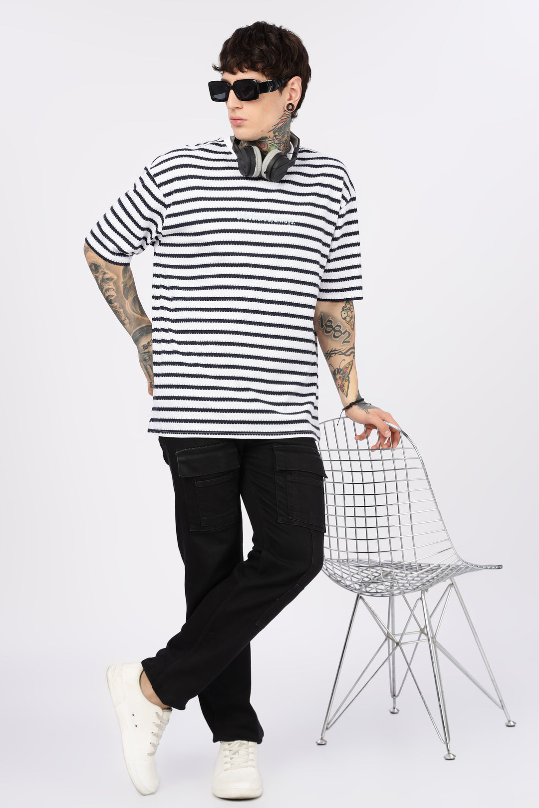 Stripes: Embroidery Oversized T-Shirt
