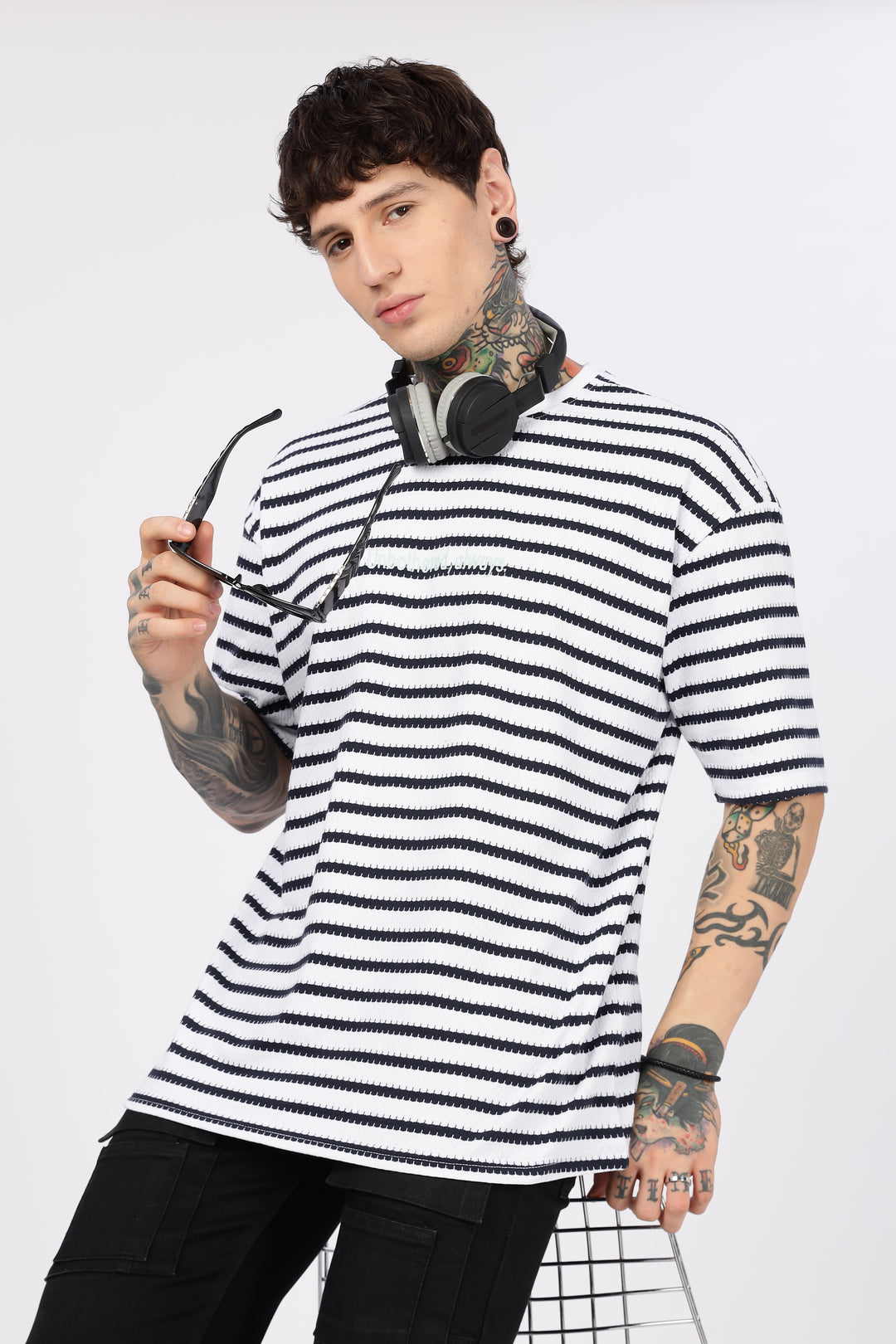 Stripes: Embroidery Oversized T-Shirt