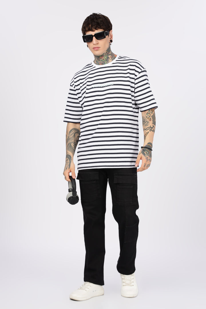 Stripes: Embroidery Oversized T-Shirt