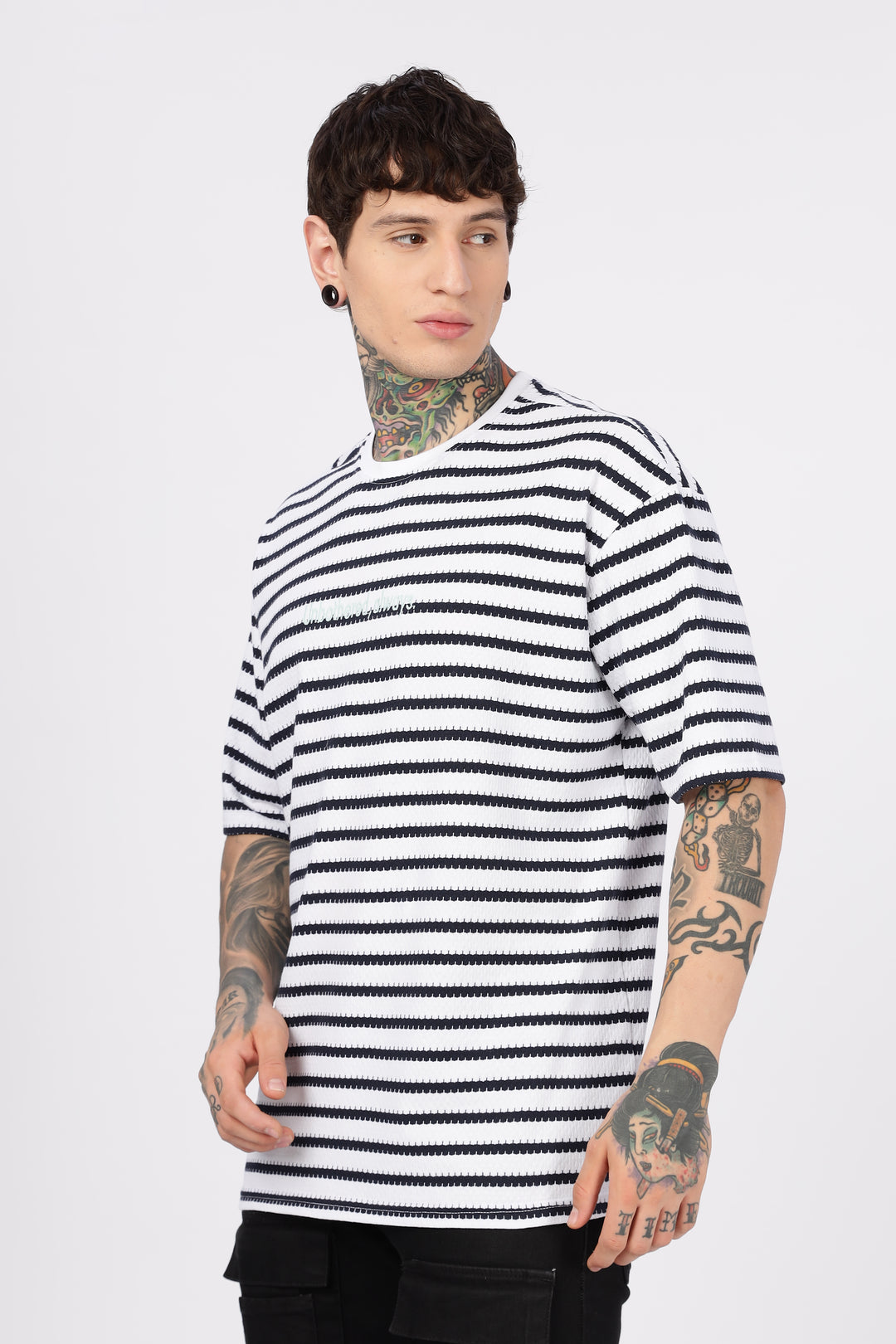 Stripes: Embroidery Oversized T-Shirt