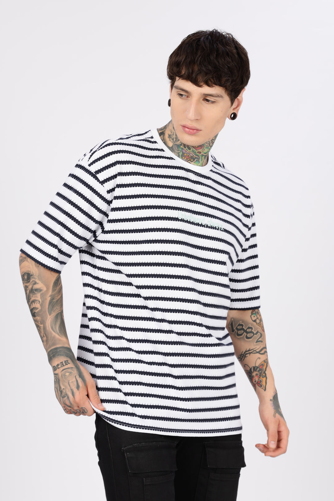 Stripes: Embroidery Oversized T-Shirt