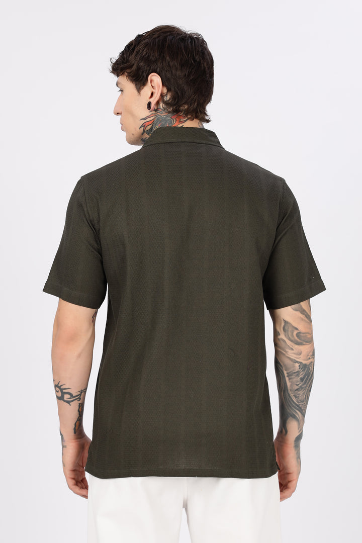 Eszett: Classic Textured Fabric Olive Shirt