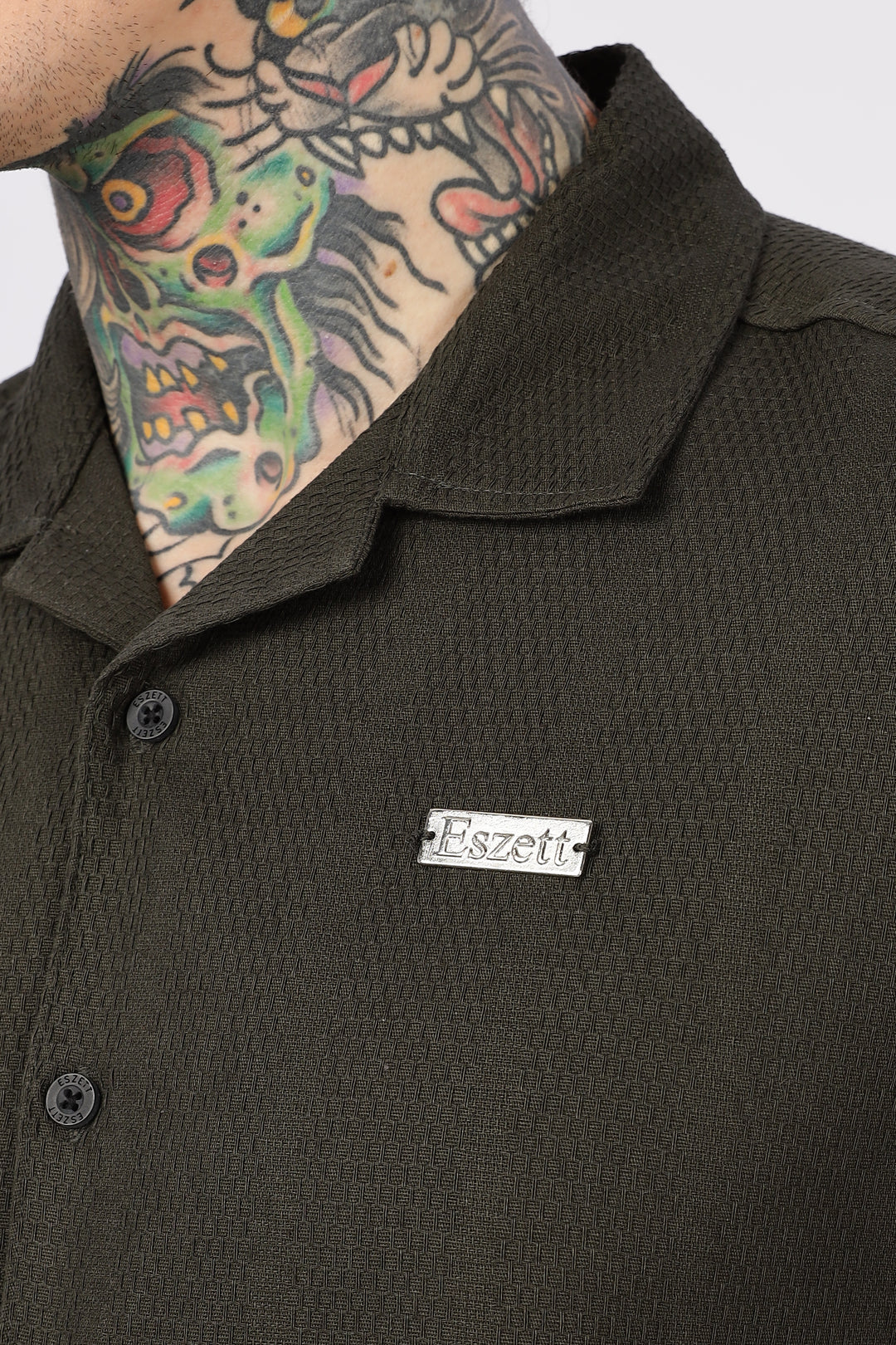Eszett: Classic Textured Fabric Olive Shirt