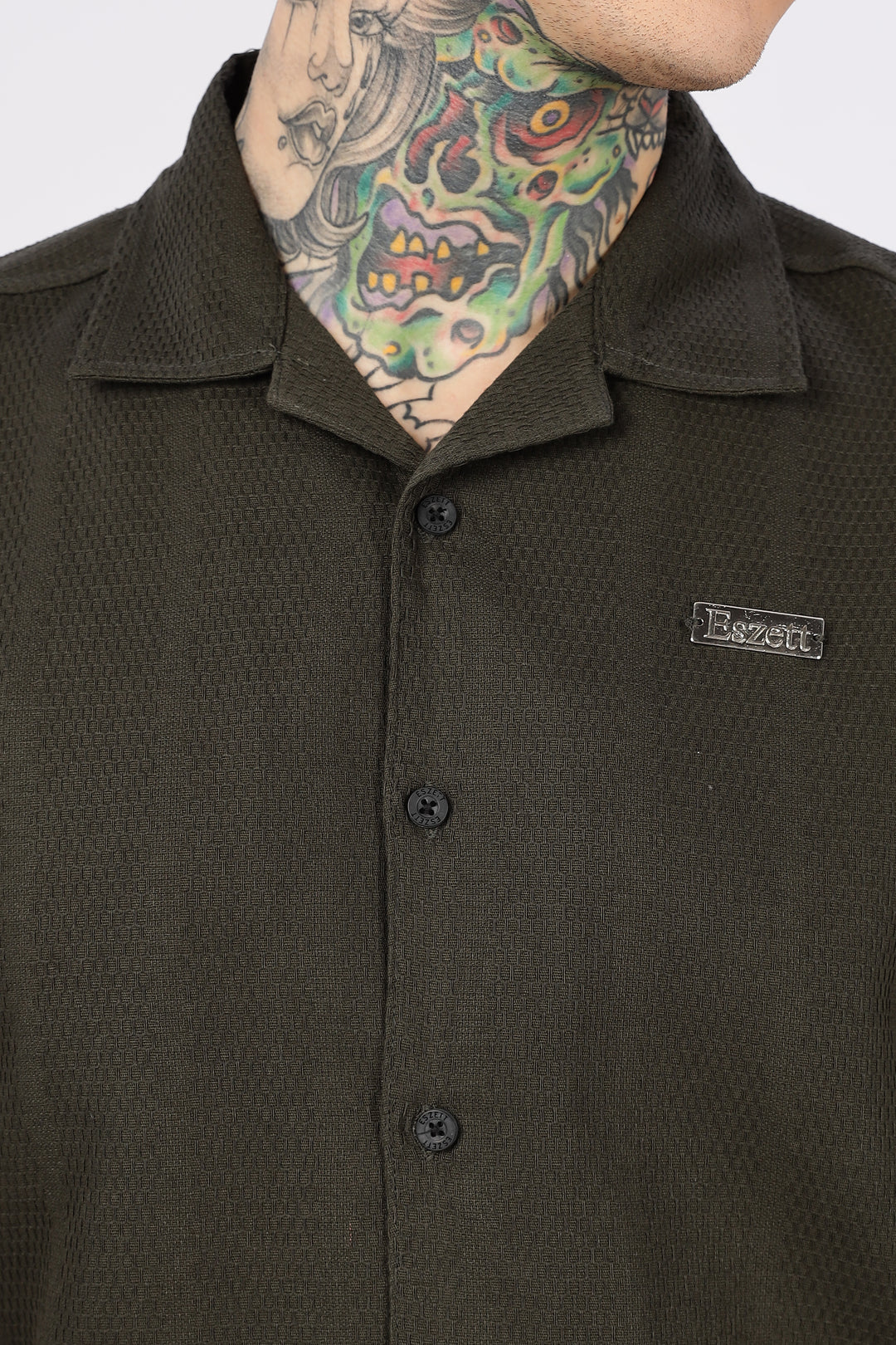 Eszett: Classic Textured Fabric Olive Shirt