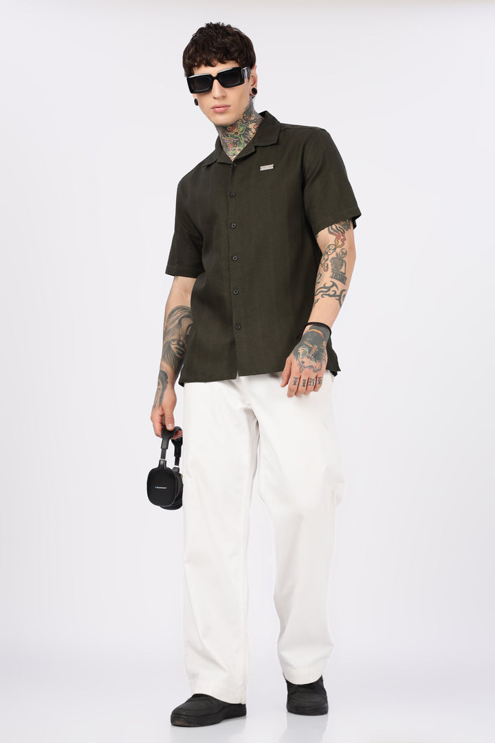 Eszett: Classic Textured Fabric Olive Shirt