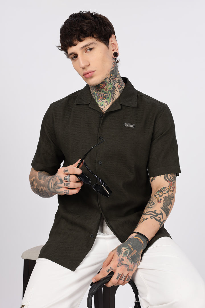Eszett: Classic Textured Fabric Olive Shirt