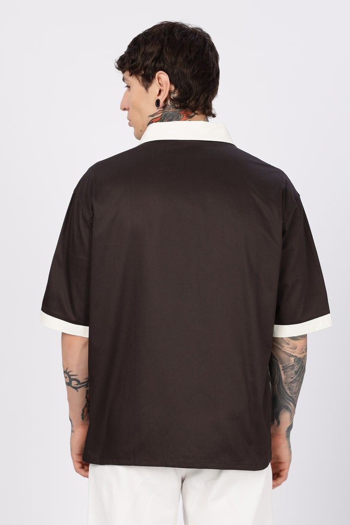 Racing: Brown Oversized Cotton Shirt