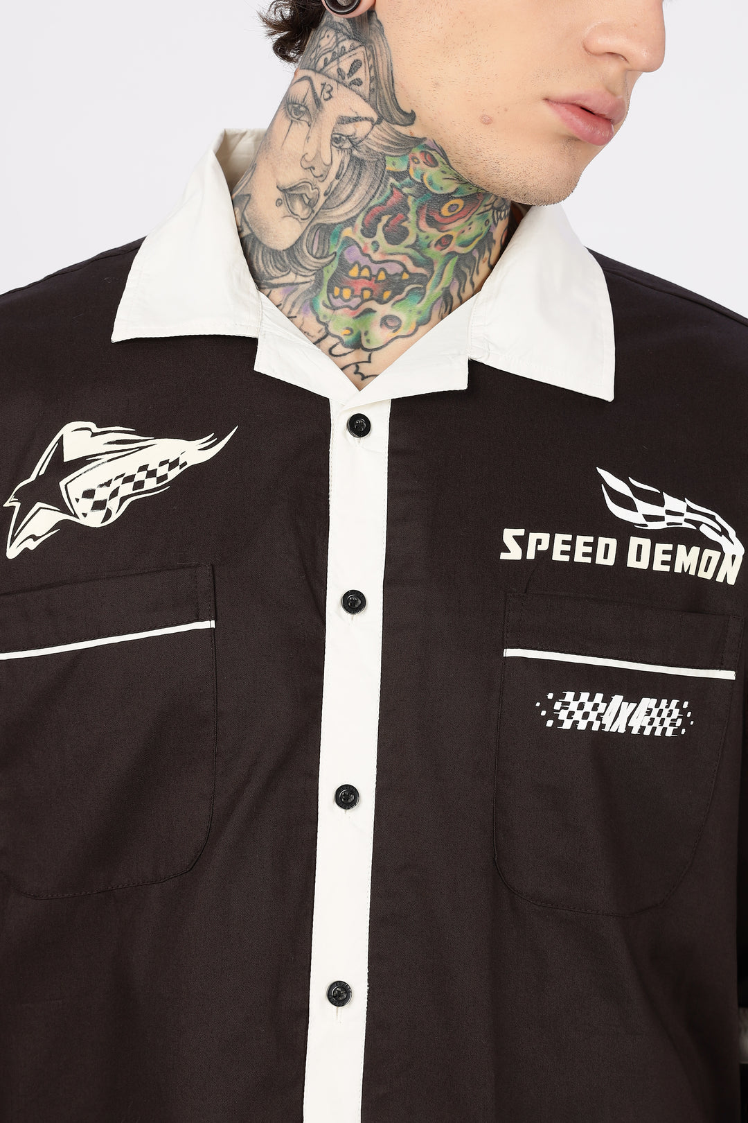 Racing: Brown Oversized Cotton Shirt