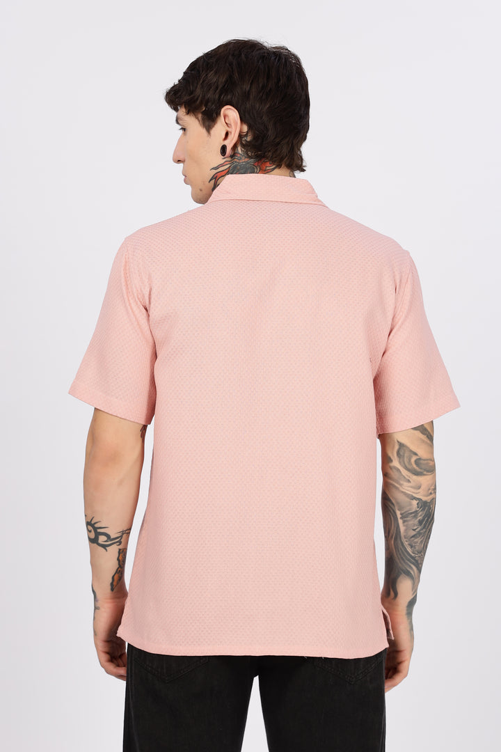 Tropical: Embroidery Textured Fabric Peach Shirt