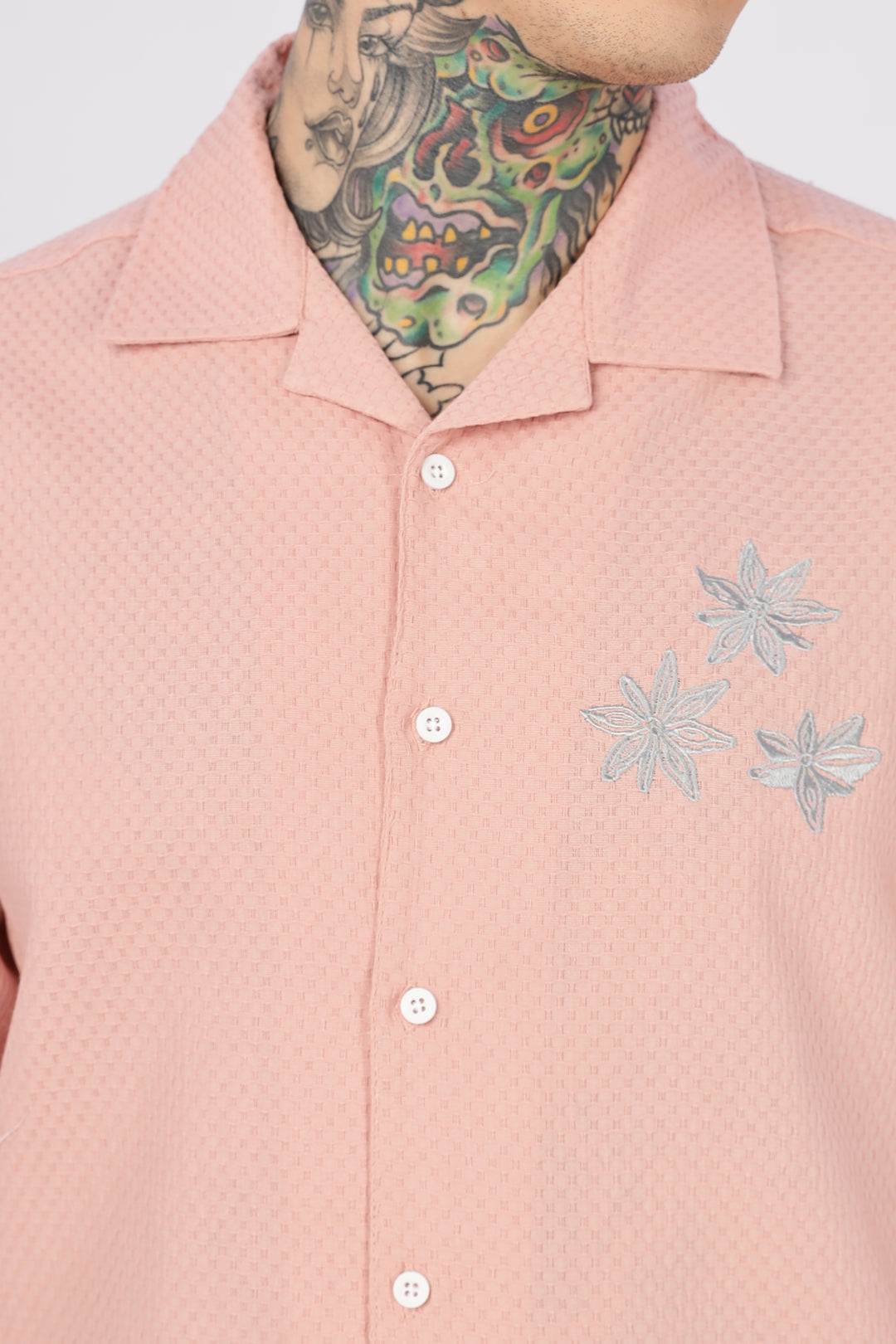 Tropical: Embroidery Textured Fabric Peach Shirt