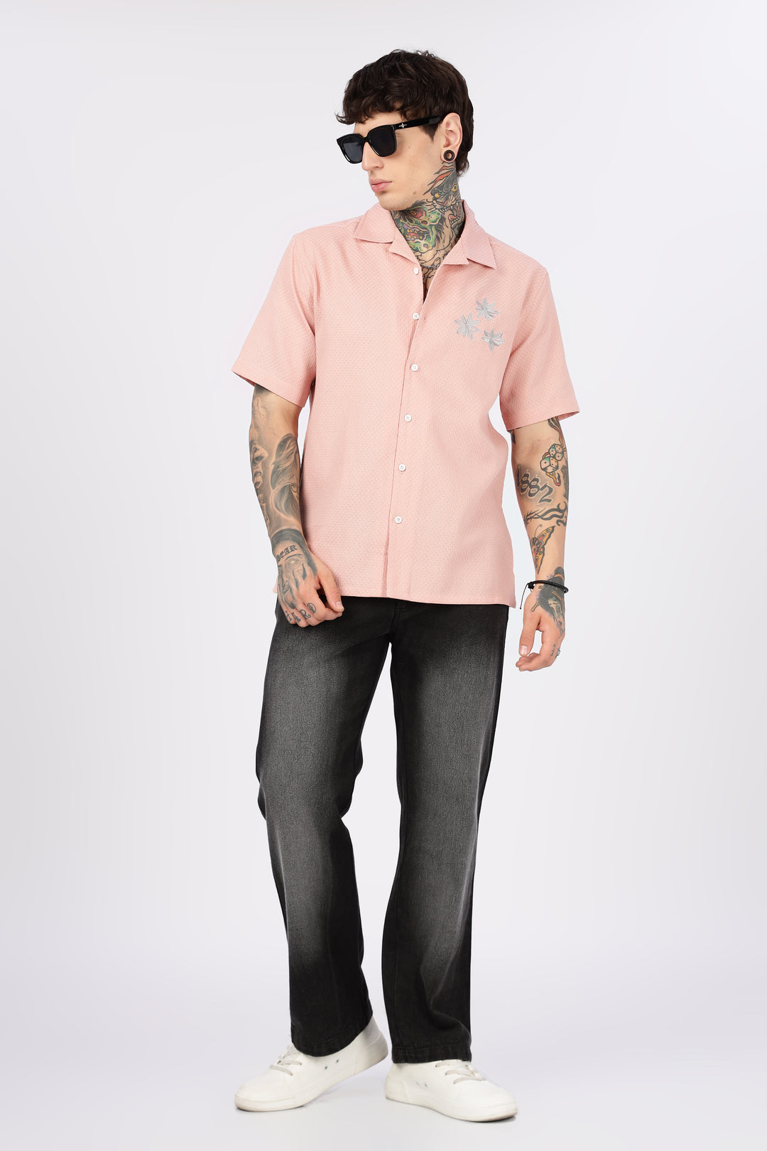 Tropical: Embroidery Textured Fabric Peach Shirt