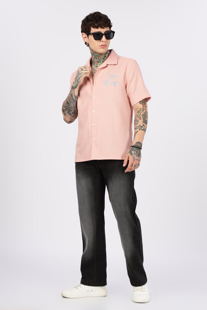 Tropical: Embroidery Textured Fabric Peach Shirt