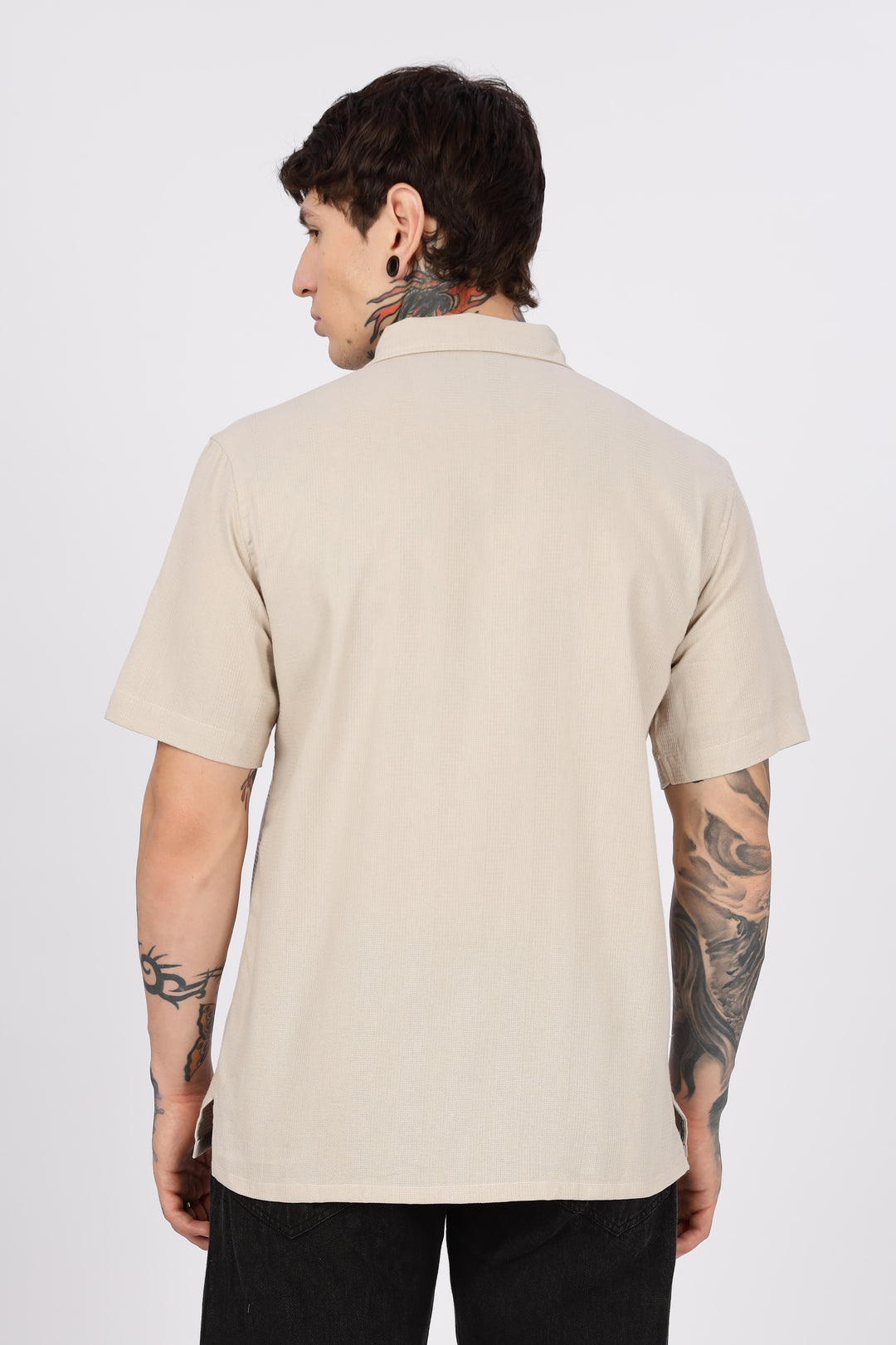 Time: Embroidery Textured Fabric Cream Shirt
