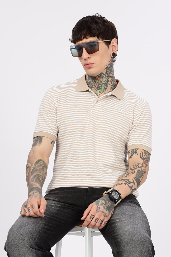 Cream Stripes Polo T-shirt
