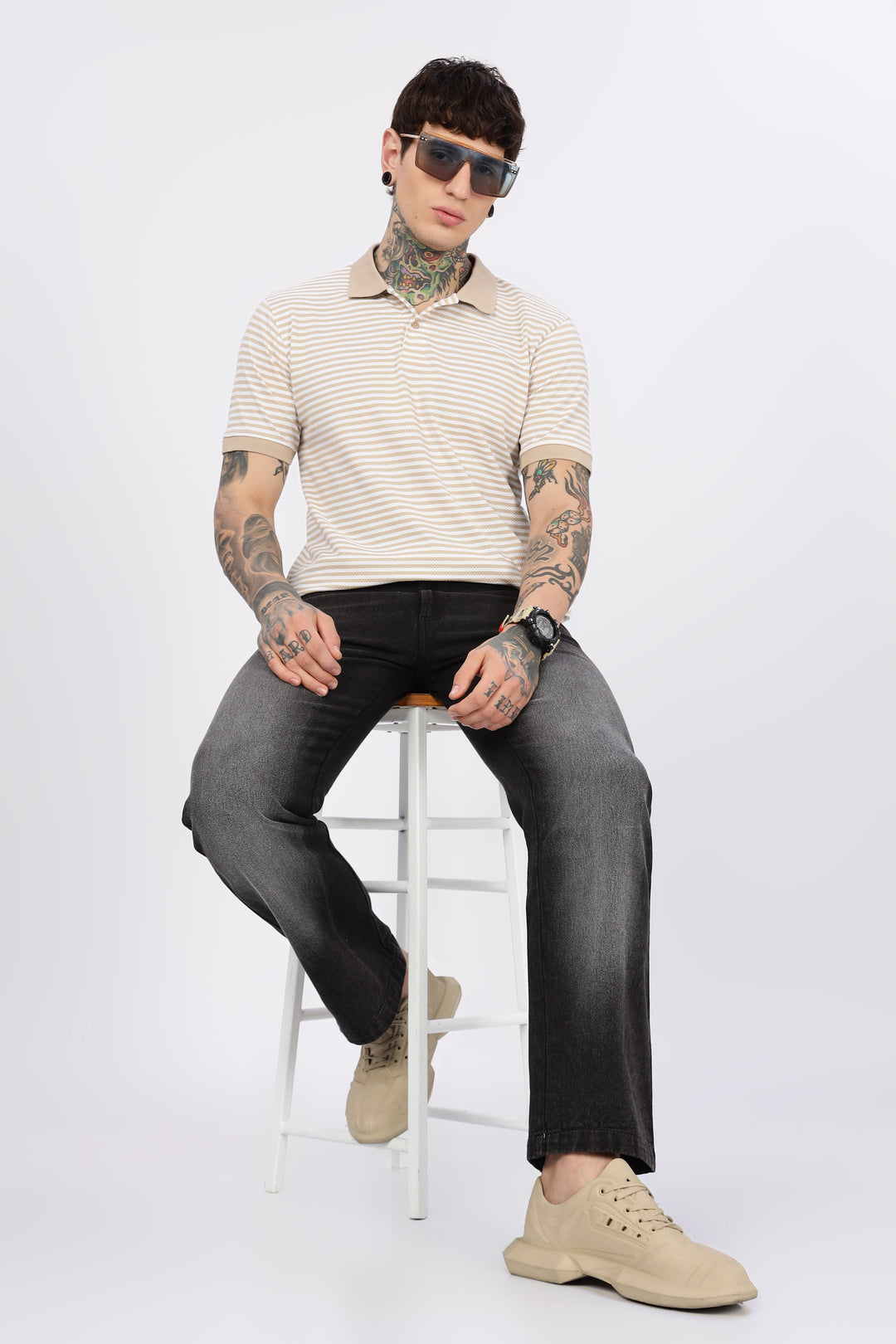 Cream Stripes Polo T-shirt
