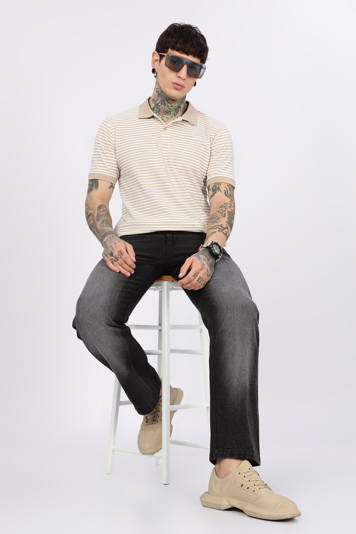 Cream Stripes Polo T-shirt