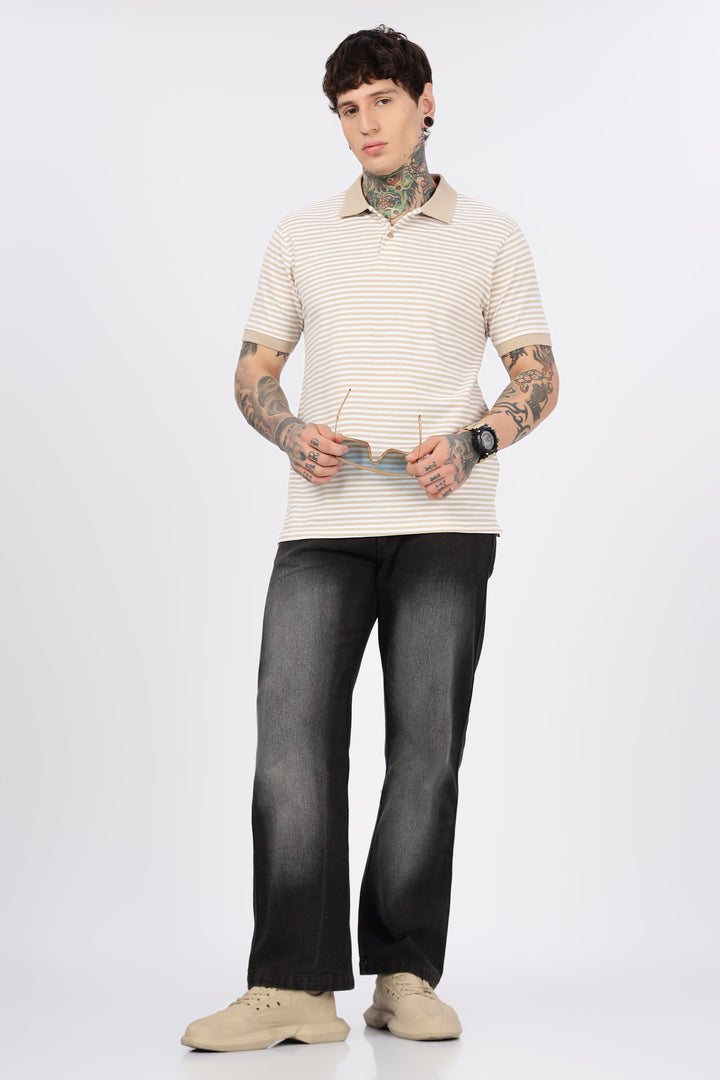 Cream Stripes Polo T-shirt