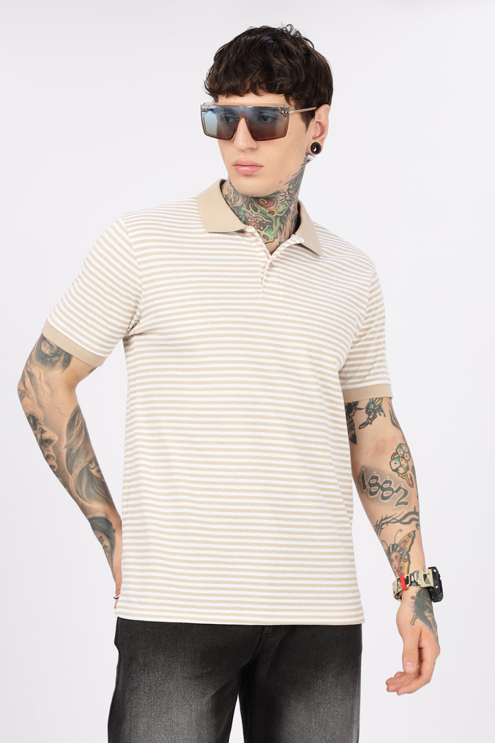 Cream Stripes Polo T-shirt