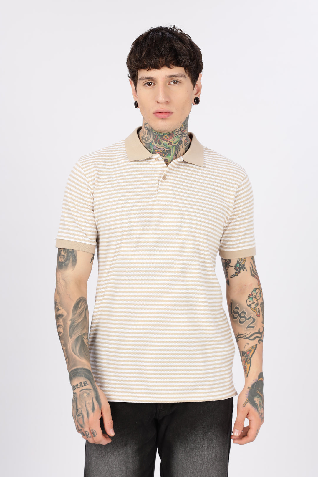 Cream Stripes Polo T-shirt