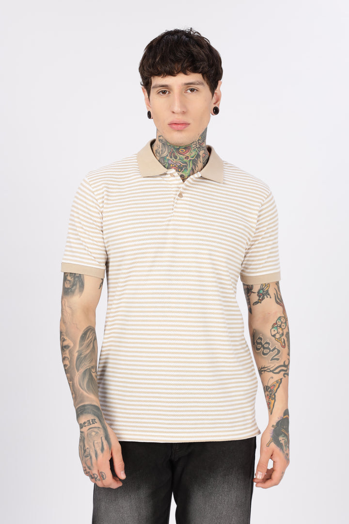Cream Stripes Polo T-shirt