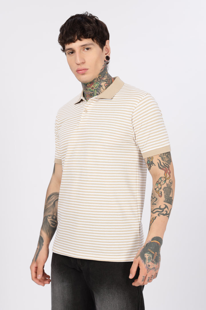 Cream Stripes Polo T-shirt