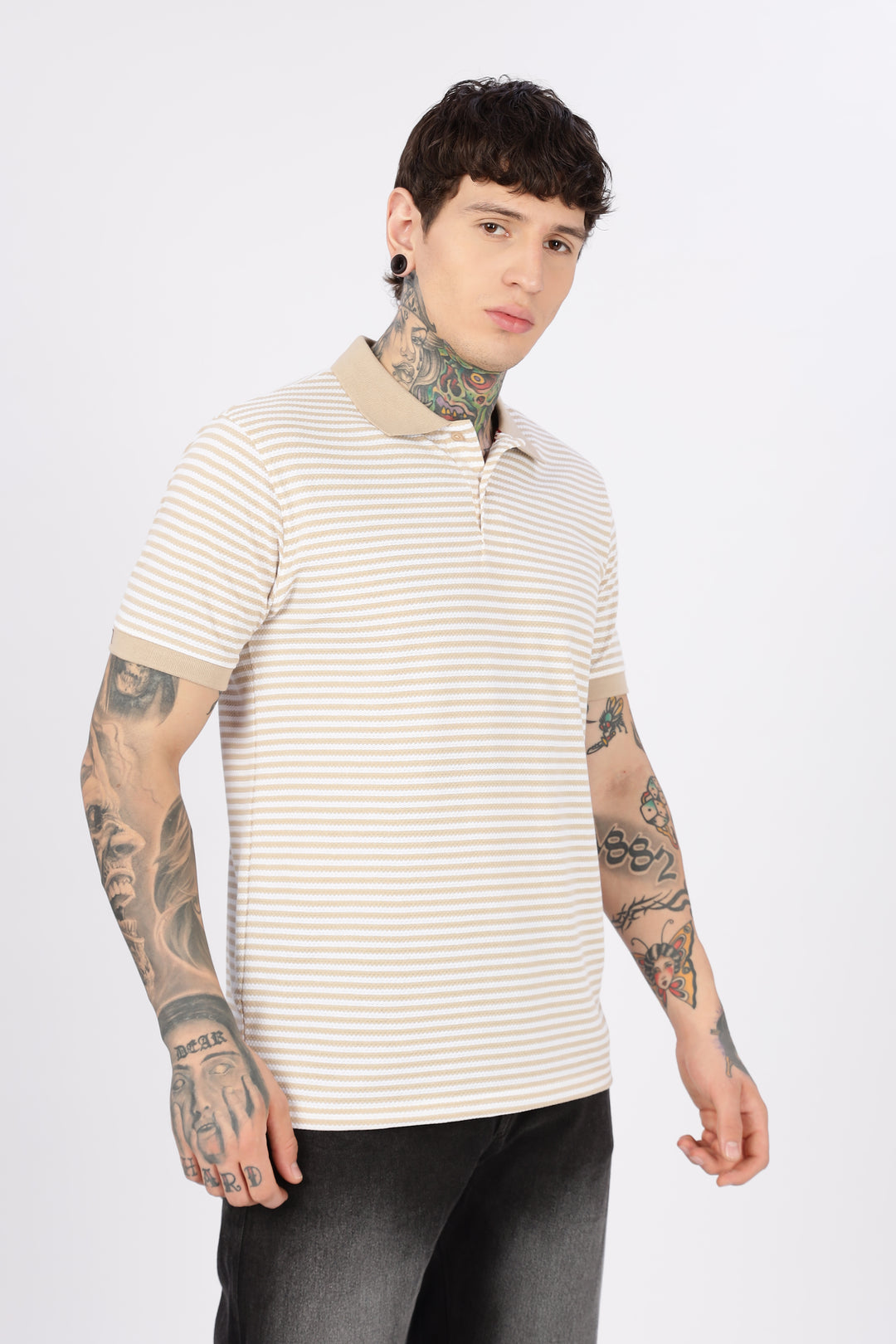 Cream Stripes Polo T-shirt