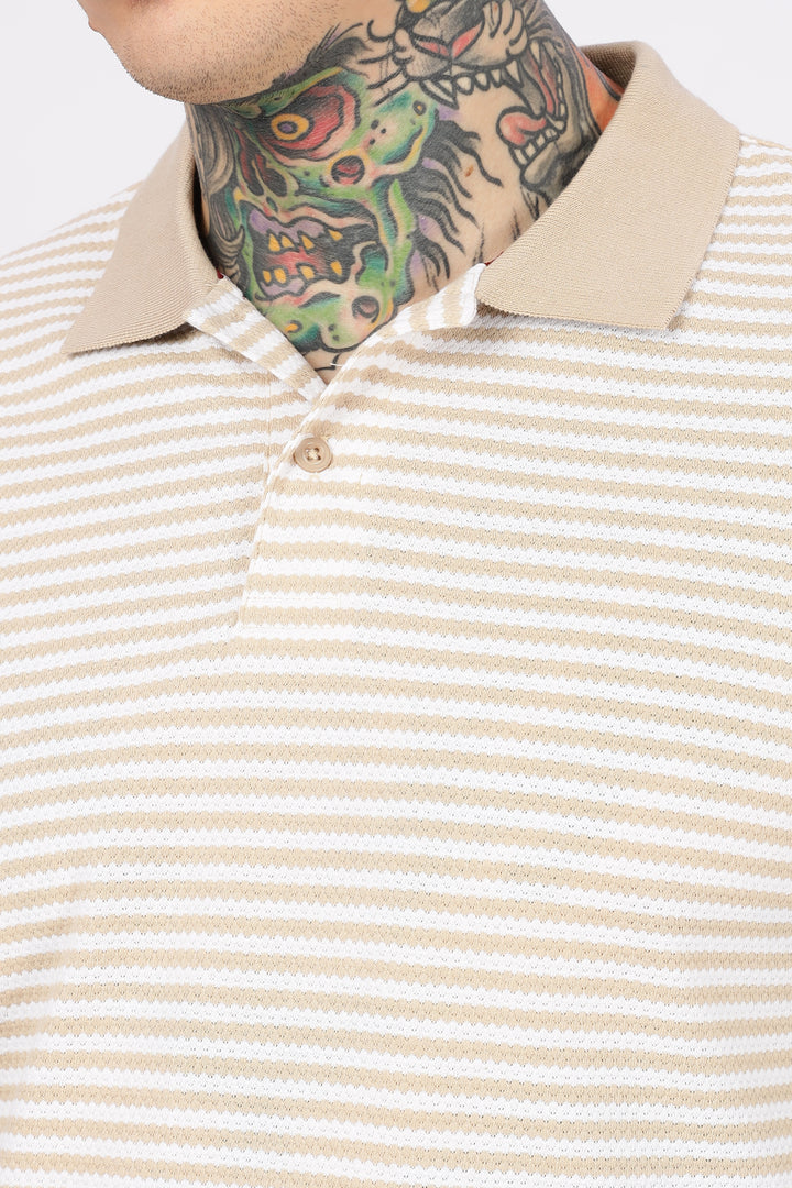 Cream Stripes Polo T-shirt