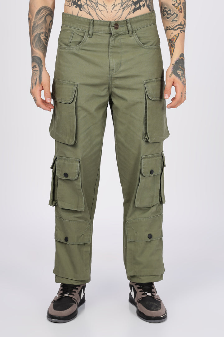 Green Canvas Multi- Pocket Cargo Pants