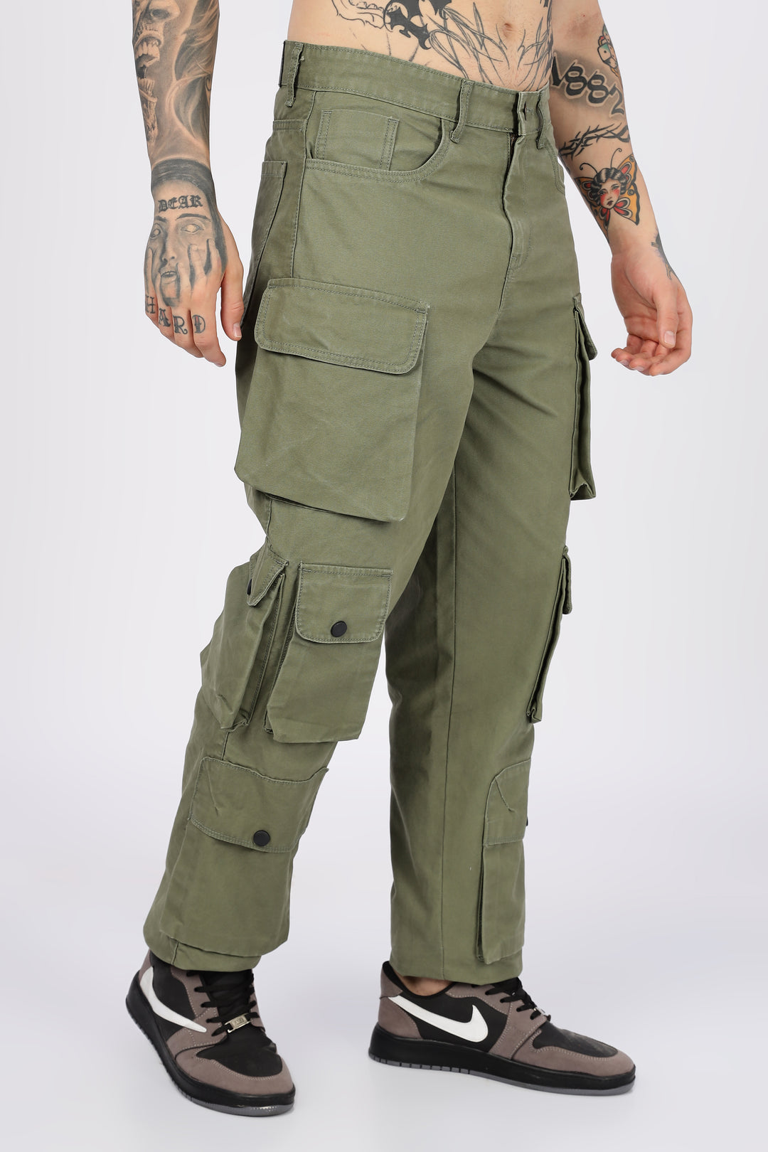 Green Canvas Multi- Pocket Cargo Pants