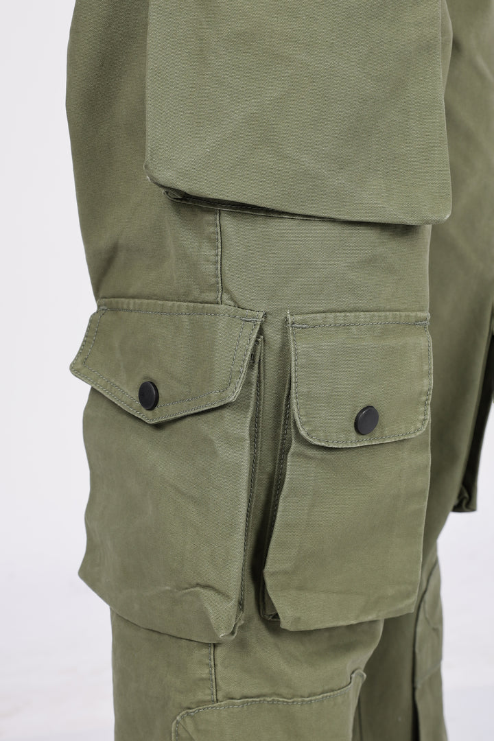 Green Canvas Multi- Pocket Cargo Pants