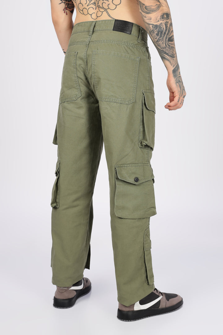Green Canvas Multi- Pocket Cargo Pants