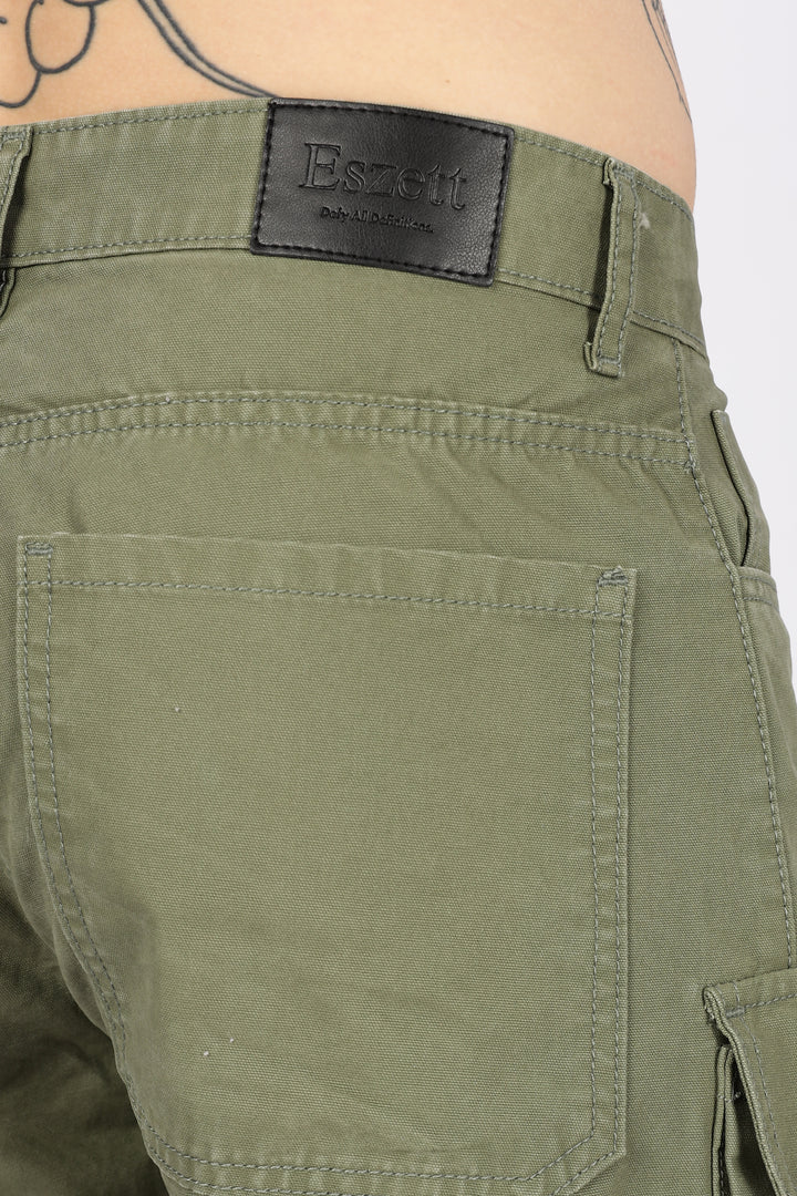 Green Canvas Multi- Pocket Cargo Pants