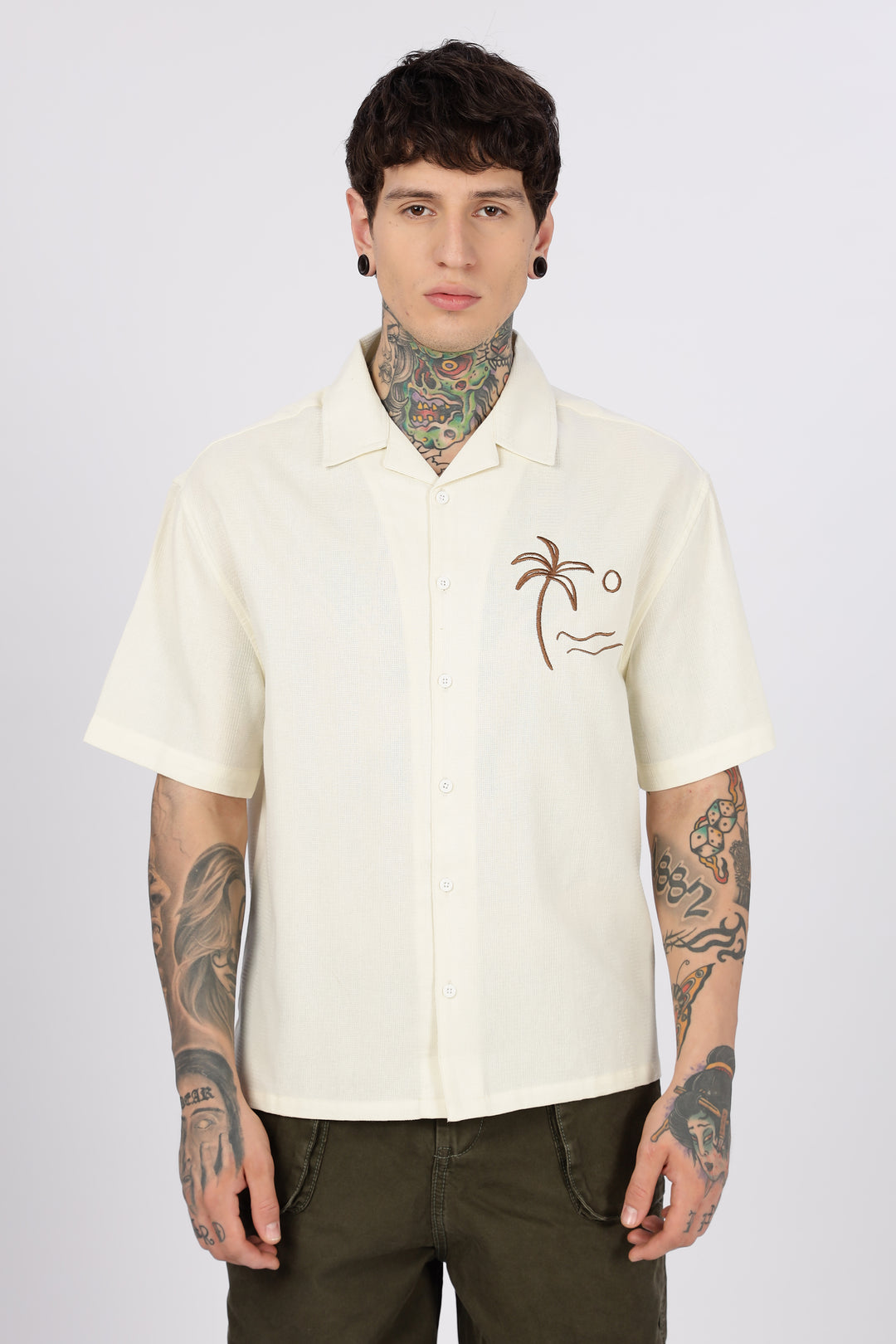 Beach: Textured Fabric Embroidery Shirt