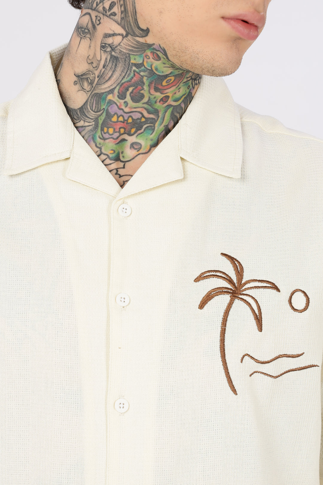 Beach: Textured Fabric Embroidery Shirt