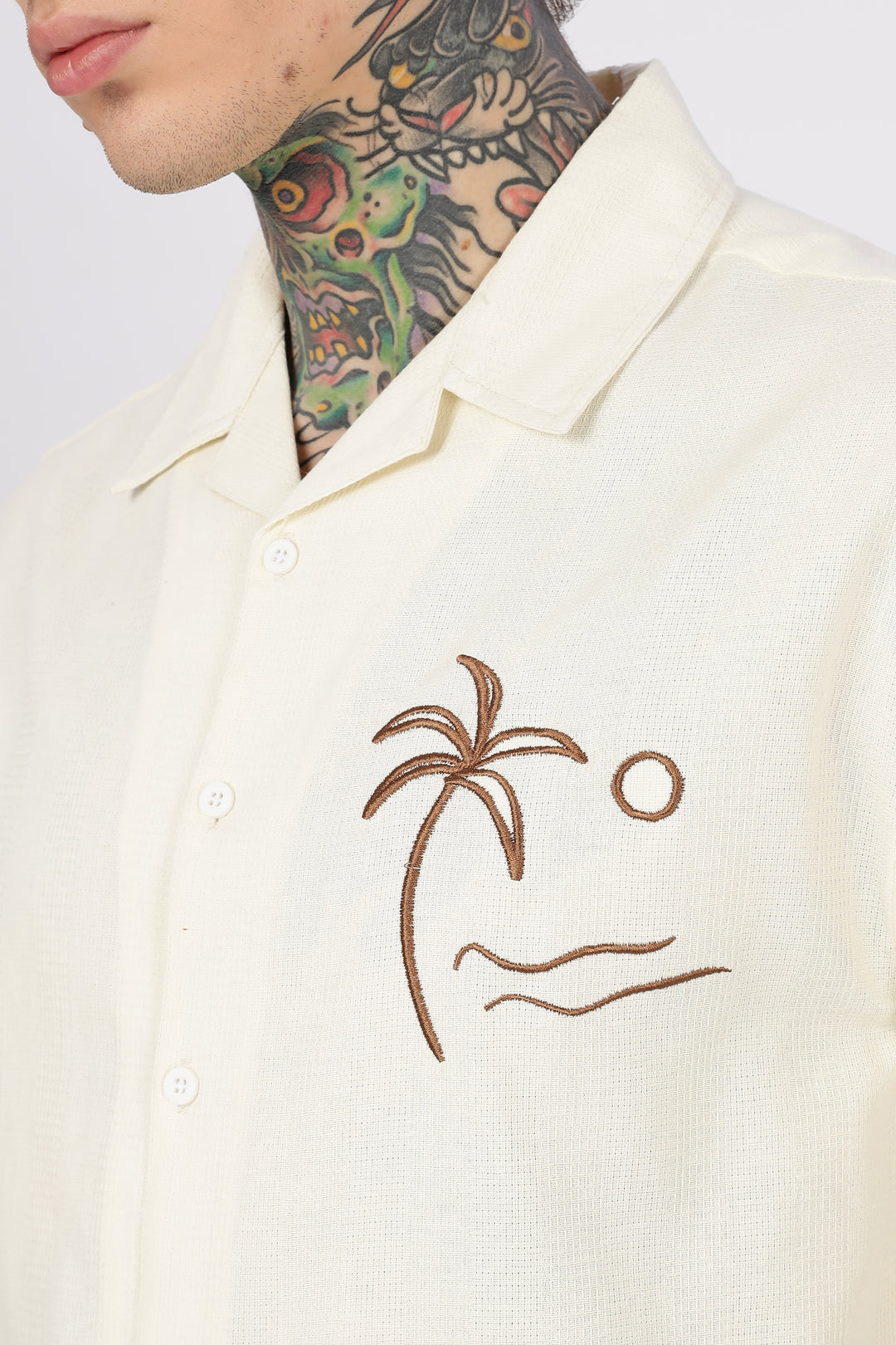 Beach: Textured Fabric Embroidery Shirt