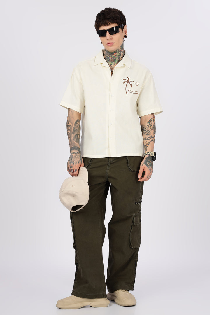 Beach: Textured Fabric Embroidery Shirt