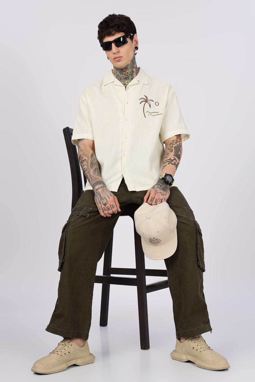 Beach: Textured Fabric Embroidery Shirt