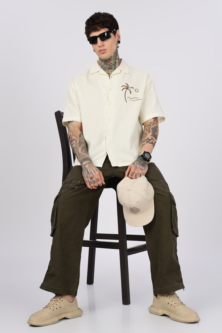 Beach: Textured Fabric Embroidery Shirt
