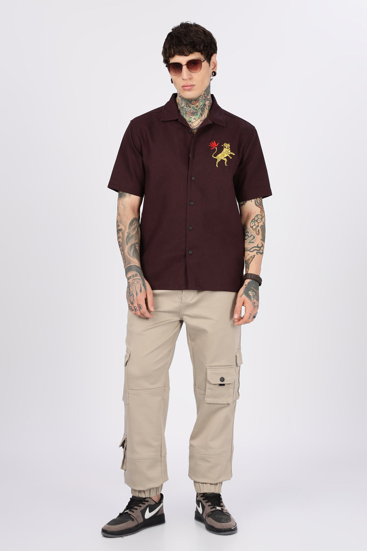 Tiger: Embroidery Textured Fabric Cuban shirt