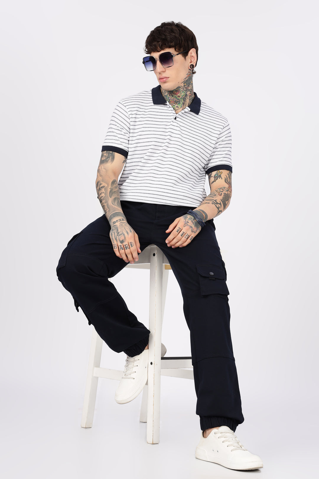 Navy Regular Fit Cargo Pants