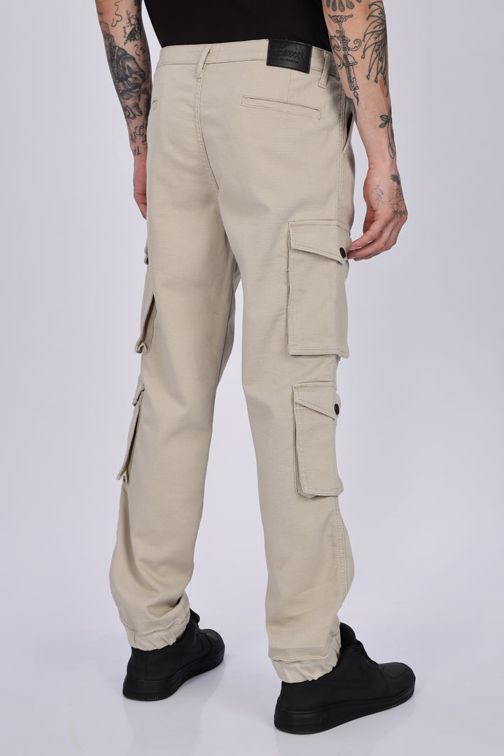 Textured Fabric: Utility Cream Cargo Pants