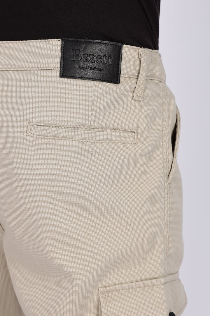 Textured Fabric: Utility Cream Cargo Pants