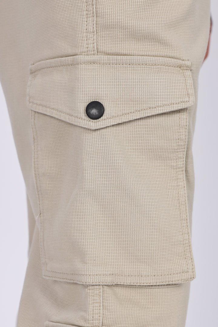 Textured Fabric: Utility Cream Cargo Pants