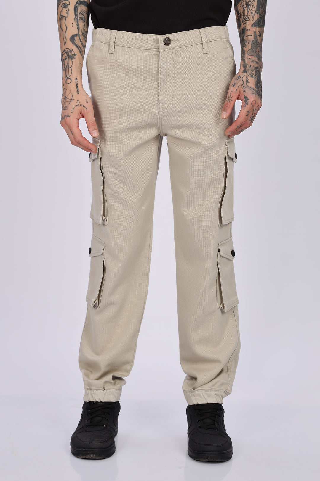Textured Fabric: Utility Cream Cargo Pants